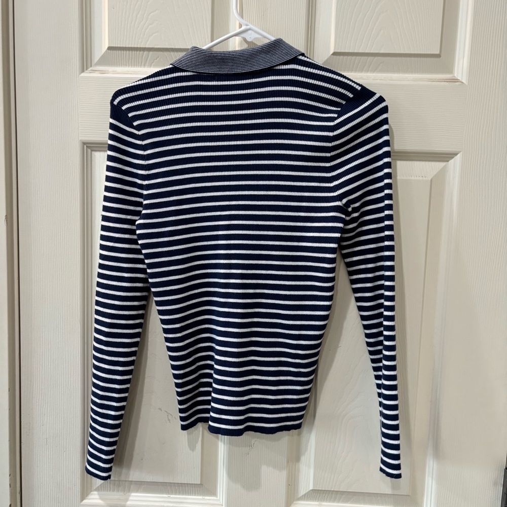 MADEWELL The Signature Knit Polo Sweater Top in Stripe Medium - Picture 11 of 12